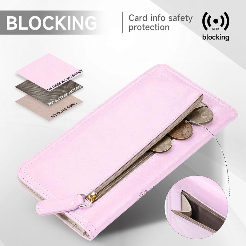 KITEVIUN RFID Wallet Women Ultra Slim Thin Womens Wallet Compact Clutch Long Ladies Wallet for Women LIGHT-PINK - Image 5